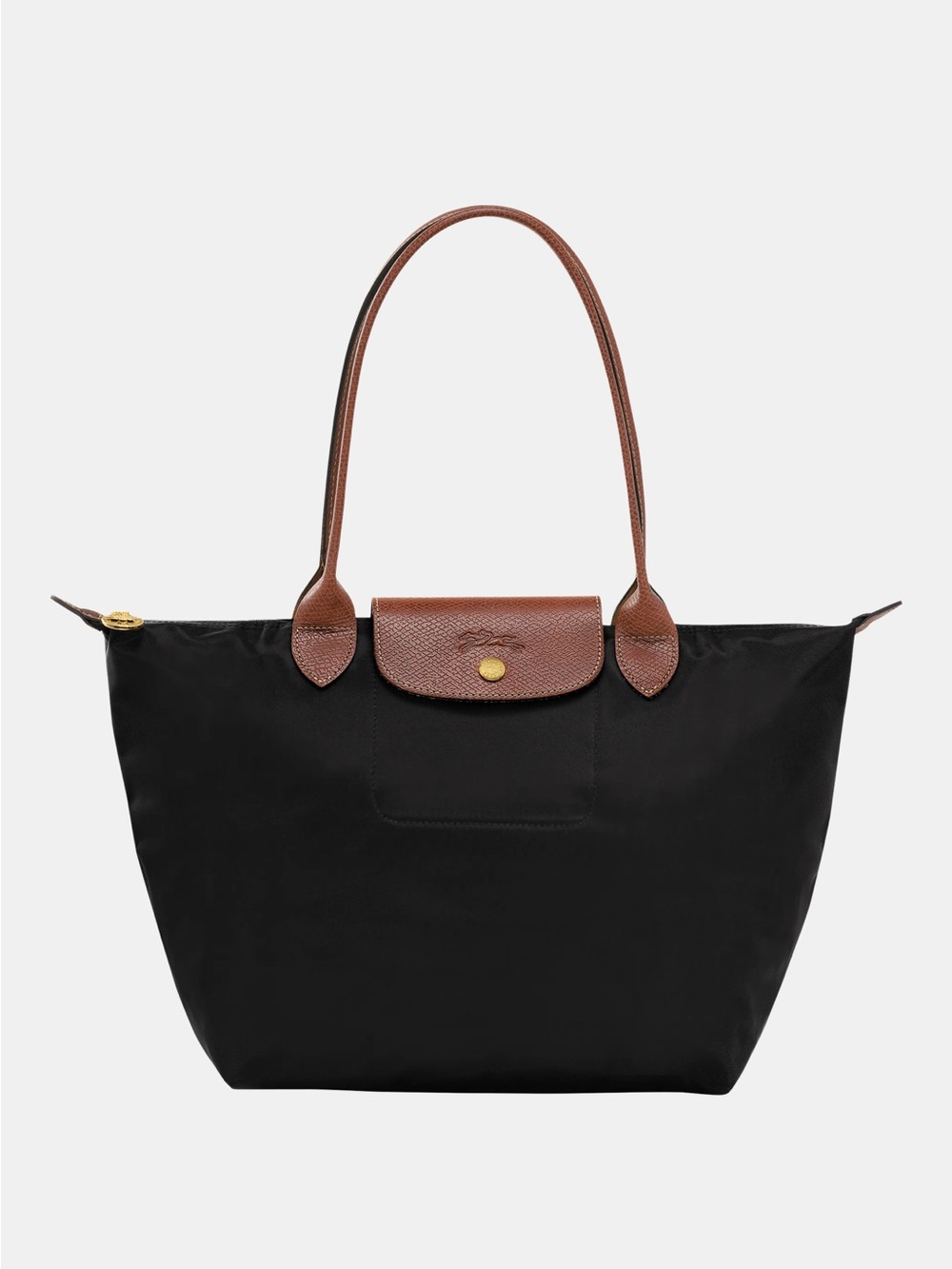 Longchamp Black Nylon Tote with Brown Leather Trim